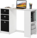 Furinno Jaya Desk, 39.4" Wide Gaming Desk with Drawer Bins, Computer Desk with Side Book Shelf, Writing Desk, Office Desk for Home Office, Study Room, Dorm, Bedroom, White