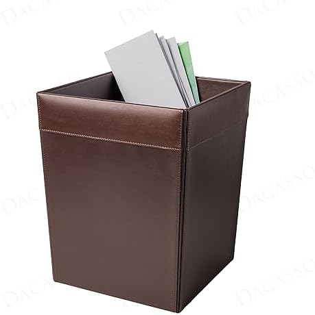 Dacasso 14 Quart Chocolate Brown Leather Square Waste Basket - Luxury Executive Decor and Office Essential