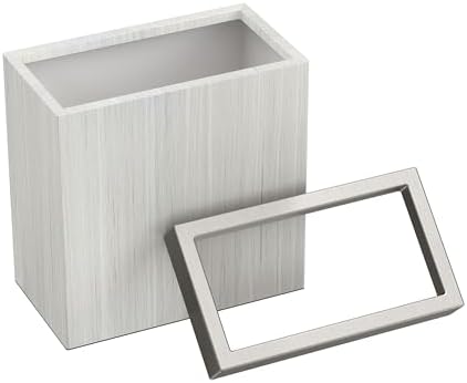 Gatco Small Bathroom Trash Can with Lid, Rectangle 3 Gallon Wastebasket, Under Sink, White Oak with Satin Nickel, for Bathroom, Bedroom, Office (1943SN)
