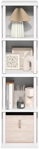 Furinno Flexi Book Shelf, 4-Cube Bookshelf, Standing Bookcase, White