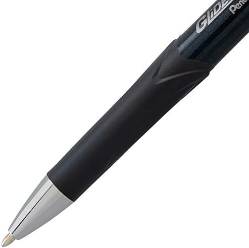 Pentel Glidewrite Signature Ballpoint Pen, Black Barrel, (1.0mm) Medium Line, Blue Ink, 12 Pens (BX930A-C)