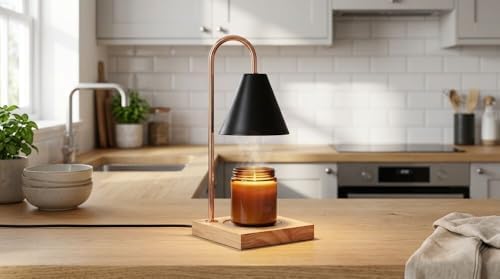 Mikasa 5.9x5.9x13.4 Inch Candle Warmer Lamp with Black Metal Shade and Wood Base, Electric Candle Warming Lamp with Dimmer
