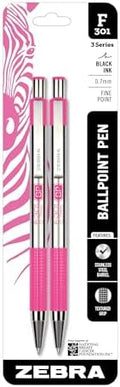 Zebra Pen F-301 BCA Pink Retractable Ballpoint Pen, Black Ink, 0.7mm, 2-Pk
