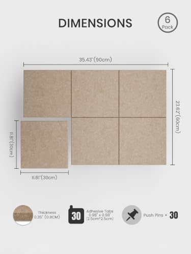 Bumusty 36"x 24" Large Felt Bulletin Board Tiles, Taupe