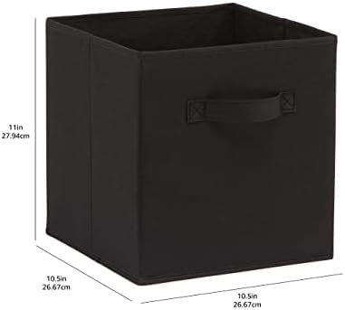 Amazon Basics Collapsible Fabric Storage Bins Organizer with Handles, Sturdy, Foldable, 10.5" x 10.5" x 11", Black, 6 Count (Pack of 5)