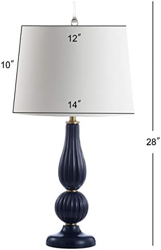 JONATHAN Y Maddie Modern Glass Table Lamp 28" Fluted Gourd, Navy