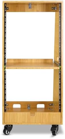 Sound Town DIY Solid Carbonized Bamboo Slanted 20U Studio Rack (12U Top + 8U Lower), with 2U Bottom Storage, Slide-Out Tray, Caster, For Recording Room, Home Studio (STBR-ST20T)