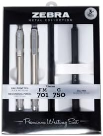 Zebra Pen STEEL G-750 & F-701 & M-701 Pen and Pencil Gift Set, 3-Pack
