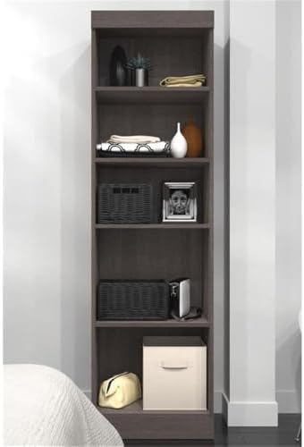 Pemberly Row Contemporary Storage Unit, 25 in, Bark Gray Finish, Engineered Wood, 5 Shelves Adjustable Narrow Bookcase, Office Closet Organizer, Freestanding Home Storage for Mudroom or Pantry