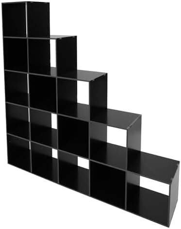 5-Tier Stepped Bookshelf, 15 Cube Storage Organizer, Freestanding Ladder Bookcase, L-Shaped Corner Shelf, Room Divider Shelf, 57.5" Tall Modern Display Shelf for Home Office Living Room