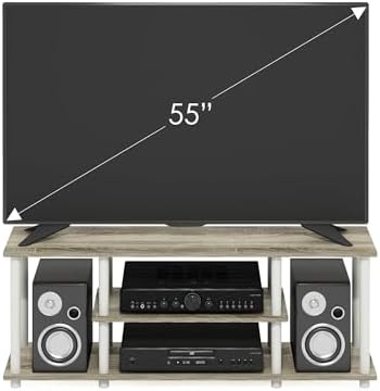 Furinno Turn-N-Tube No Tools 3D 3-Tier Entertainment TV Stand up to 50 inch TV, Round Tubes, Oak | for TV up to 50 Inch, Open Frame Rectangular Entertainment Center with Storage Shelf, TV Console, for Living Room, Bedroom