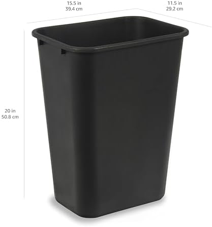 Amazon Basics Rectangular Commercial Office Wastebasket, Easy to Clean, Space-Saving,15.5"L x 11.5"W x 20"H, 10 Gallon, Black