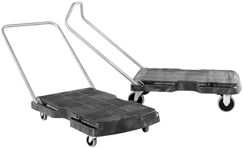 Rubbermaid Commercial Products Triple Trolley Folding Handle Dolly/Cart/Platform Truck with wheels, 500 lbs Capacity, for Moving/Warehouse/Office