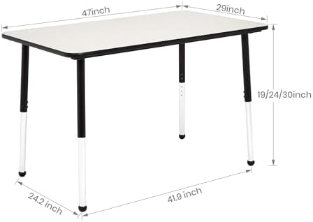 Amazon Basics Adjustable Height Rectangular Classroom Activity Table, Writing Desk for School and Home, Grey Top/Black Edge, 47" W x 29" L x 30" H