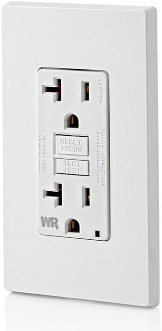 Leviton GFCI Weather-Resistant Outlet, 20 Amp, Self Test, Non Tamper-Resistant with LED Indicator Light, Outdoor Locations, GFWR2-W, White