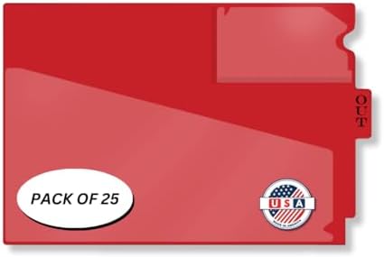 Doctor Stuff - Center Tab Vinyl Outguides, Diagonal Cut Front Pocket, Top Charge Out Slip Pocket, Plastic File Folder, Letter Size 9" x 13-1/4", Red, 25/Box