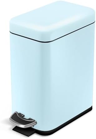 Home Zone Living 1.3 Gallon Small Bathroom Trash Can with Lid and Step Pedal, Stainless Steel Wastebasket with Slim Design for Home and Office, Powder Blue, 5 Liters