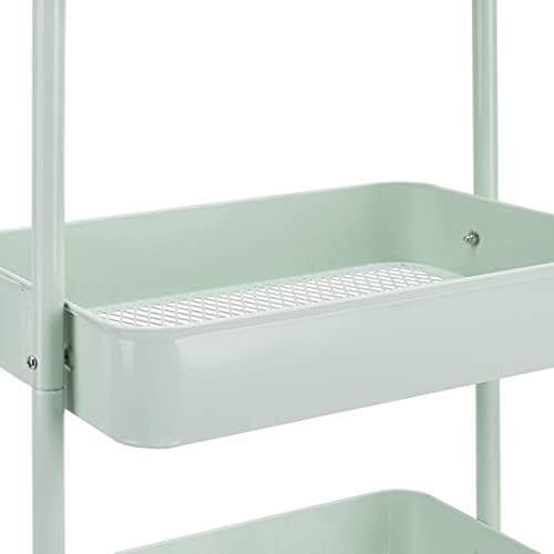 Amazon Basics 3-Tier Metal Rolling Utility Cart, Storage Organizer, Multi-Functional Kitchen Island Cart, Portable Shelving Unit with Caster Wheels, Mint Green