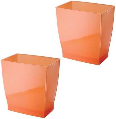 iDesign Small Plastic Bathroom Trash Can, Slim Rectangle, 2-Pack, Orange