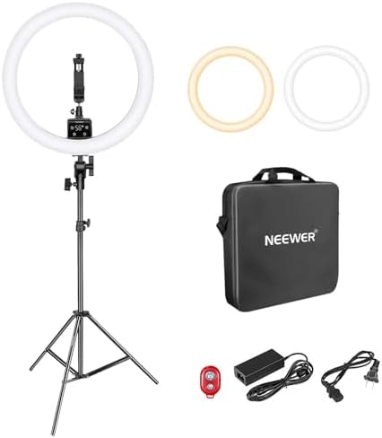 Neewer APP Control 16-inch LED Ring Light, Support Manual Touch Control with LCD Screen, Multiple Lights Control, 3200-5600K, Light Stand Included for Makeup YouTube Video Blogger Salon (White)