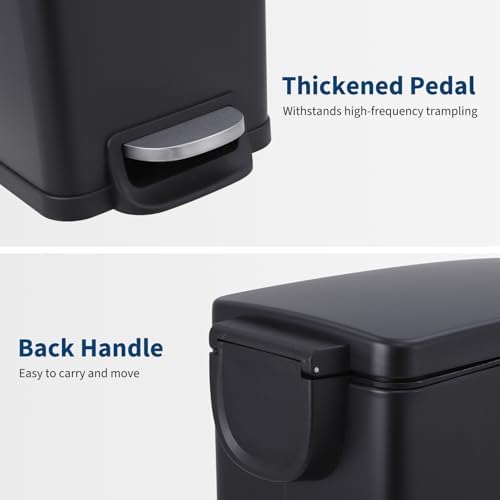 PrecisionAuto 12 Gallon Slim Trash Can with Lid, 45L Stainless Steel Step Garbage Can with Soft-Close Lid & Inner Bucket, Narrow Kitchen Garbage Bin, Metal Wastebasket for Home/Office, Black