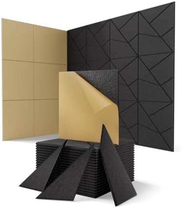 18 Pack Acoustic Panels Sound Absorbing for Gaming Room Wall, Black Decorative Cut-line Peel and Stick Sound Reducing Art Ceiling Tiles for Home Office Recording Studio Acoustical Treatments