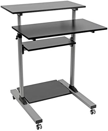 TRIPP LITE Mobile Sit Stand Desk, Height Adjustable Small Rolling Laptop Cart Workstation Workspace, 4 Shelf Storage, Home Office & School, 5-Year Warranty (WWSSRC)