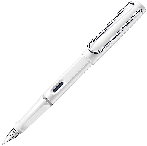 LAMY safari white - Fountain Pen with ergonomic grip & polished steel nib in size F - ideal for any Writing & Calligraphy - including LAMY T 10 blue cartridge - Right-Handed
