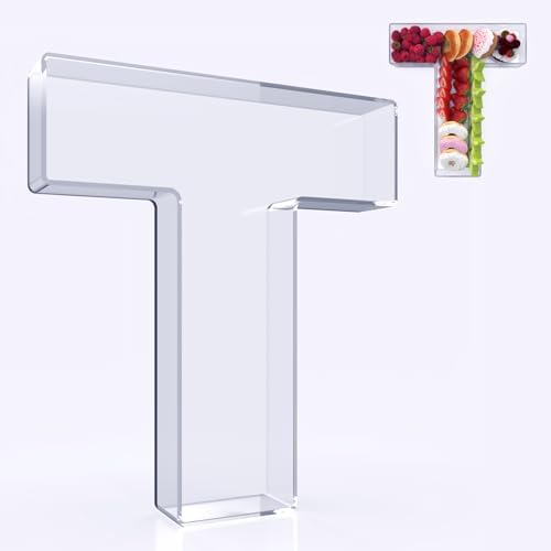 11" Acrylic Letter Charcuterie Box, Reusable Fillable Alphabet Number Shaped Form Tray for Birthday Anniversaries, Party Decorative Serving Plates Display Candy Cake (T)