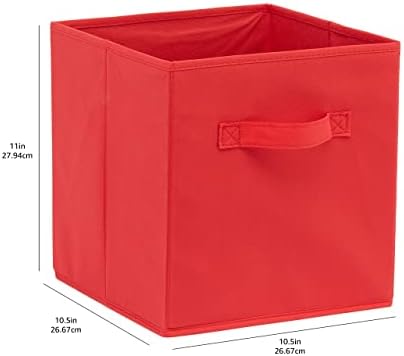 Amazon Basics Collapsible Fabric Storage Bins with Handles, Cube Organizer, Home Organization, 10.5"x10.5"x11", Red, 6-Pack