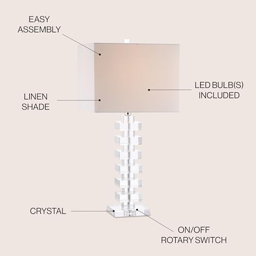 JONATHAN Y June 28" Geometric Stacked Crystal Table Lamp, Clear