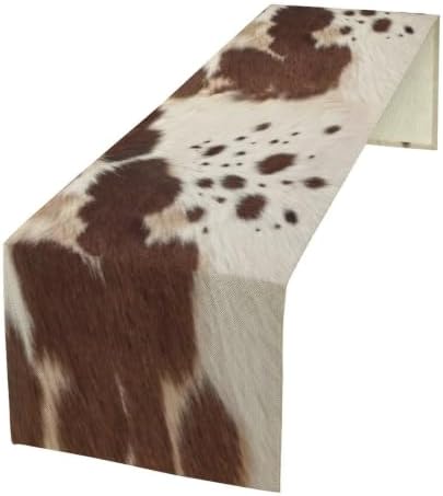 Cow Print Table Runner, Brown Cowhide Western Style Runner Country Farmhouse Cottage Patten Decoration for Home Kitchen Dining,13x120 Inch