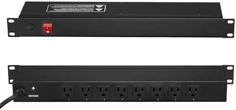 VEVOR 8 Outlet Horizontal 1U Rack Mount PDU Power Strip for Network Server Racks, Surge Protection & Overload Protection, 110-125V/15A, with 6ft 14AWG Power Cord