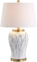 JONATHAN Y Prague 28" Ceramic Marble Table Lamp, White/Gold