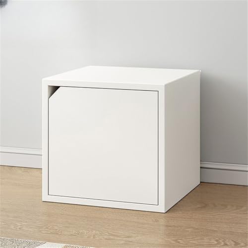 Timber Vertical or Horizontal Organizing Shelf with 1 Cabinet Closed Back Modular Cube Storage Unit, Book Storage Bookshelf Step Shelf Glass Small Bookcase, Square Grid Cabinet White Wood Door