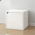 Timber Vertical or Horizontal Organizing Shelf with 1 Cabinet Closed Back Modular Cube Storage Unit, Book Storage Bookshelf Step Shelf Glass Small Bookcase, Square Grid Cabinet White Wood Door