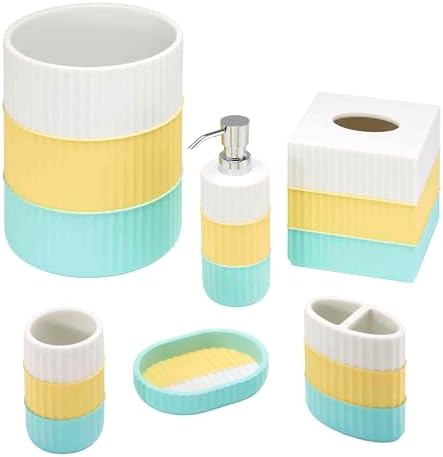 Izod - Wastebasket, Trash Can for Home, Resin Bathroom Accessories, Dorm Room Essentials, Striped Bathroom Decor (Clubhouse Collection, Aqua)