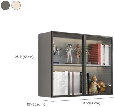 Wall Hanging Lateral Filing/Vertical Timber Wall Unit Transparent Glass Door Shelf Wall-Mounted Wood Bookcase Action Figure Model Storage Cabinet Display Case Warm White 31" L x 10" W x 26" H