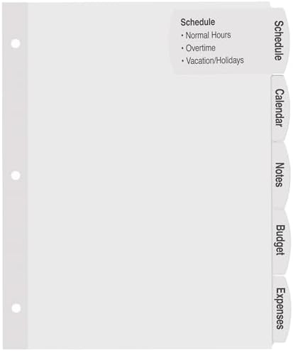 Avery Big Tab Printable Large White Label Dividers for 3 Ring Binders, 5 Tabs per Set, White, Great for Office Supplies, School Supplies, Organizing, and More (20 Sets of 14440)