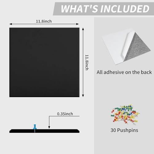 48" x 48" Cork Board Alternative, 16 Pack Felt Bulletin Board Tiles with 30 Adhesive Tabs Wall Push Pin Board for Office Classroom Bedroom Decor