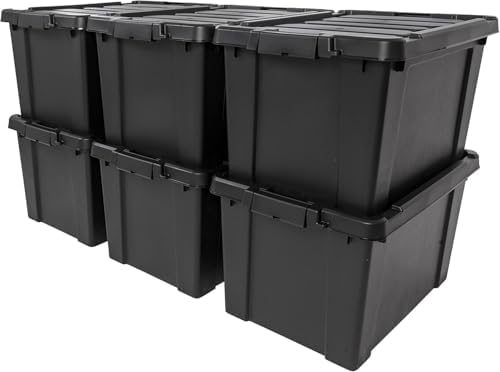IRIS USA 6-Pack 20 Gal Heavy Duty Lockable Storage Totes with Lids, Black