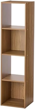 Vertical 4‑Cube Open Storage Bookcase, Warm Walnut Wood Grain for Home Storage