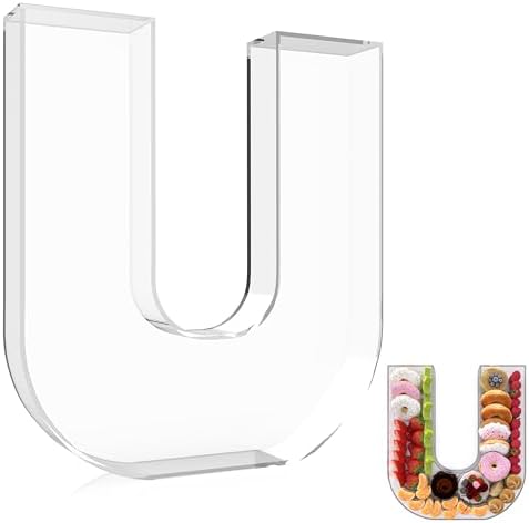 13.8" Extra Large Acrylic Letter Charcuterie Board Box, Reusable Fillable Letter Cake Candy Dish Display Serving Tray for Birthday Anniversary Party Decoration (U)