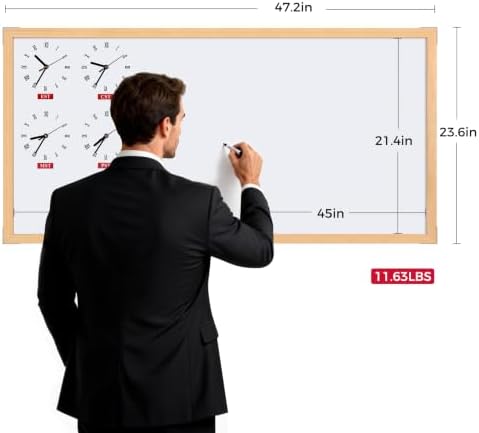 TOWON U.S. Time Zone Whiteboard 48x24 in, Natural Wood Frame, 4x2 ft
