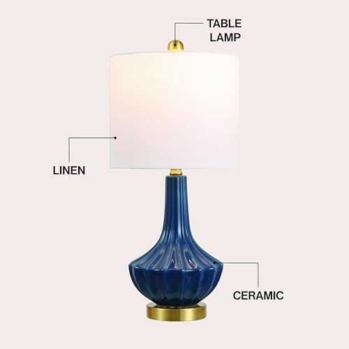 JONATHAN Y Parker Ribbed Ceramic Gourd Nightstand Table Lamp 21.5", Blue