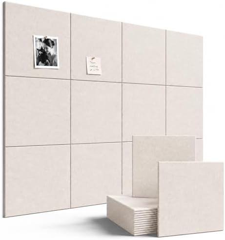 SIOLOC Felt Bulletin Board Tiles, 12 Pack Oatmeal Beige Cork Board Alternative for Walls, Large Felt Wall Tiles, 47.2 x 35.4 in Oversized Pin Board for Home Office Classroom Dorm Decor