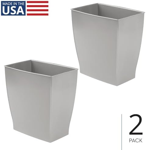 iDesign Small Plastic Bathroom Trash Can, Slim Rectangle, 2-Pack, Gray