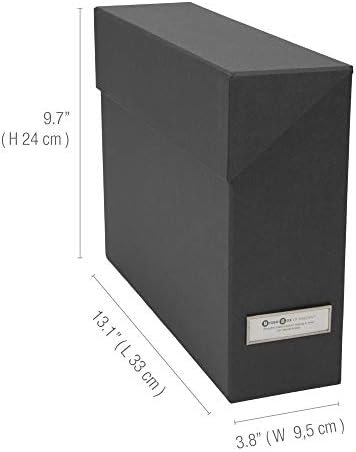 Bigso Lovisa Fiberboard Label Frame 12 File Storage Box - Document Organizer for Important Paperwork - Durable Hanging File Box w/Flip Top Lid & Metal Label Window - 3.7in x 13in x 9.4in - Dark Grey