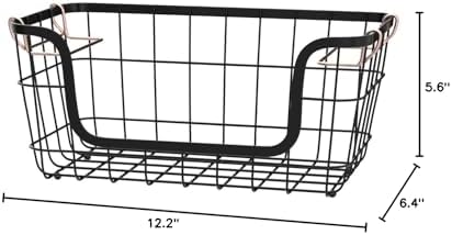 Amazon Basics Stackable Metal Wire Rectangular Storage Baskets for Kitchen, Bathroom or Pantry Organizing, 2 Count, Black (Pack of 4)