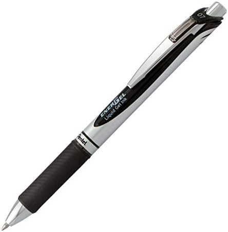 Pentel EnerGel RTX Retractable Liquid Gel Pen, (0.7mm) Medium Line, Metal Tip, Black Ink, Box of 12 (BL77-A)